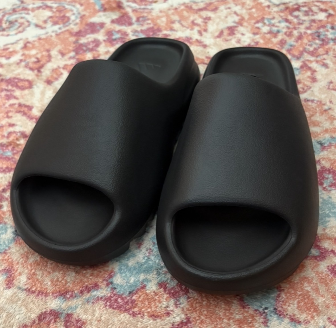 Black/Onyx Teezy Slides — minimalist black foam designer-style slides for women